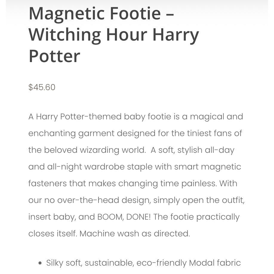 Magnetic Me Harry Potter Witch Hour Modal Magnetic Footie 6-9 Months