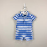 Load image into Gallery viewer, Ralph Lauren Soft Cotton Polo Shortall Blue White Stripes 6 Months
