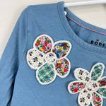 Load image into Gallery viewer, Mini Boden Long Sleeve Blue Patchwork Flower Applique Jersey T-Shirt 5-6

