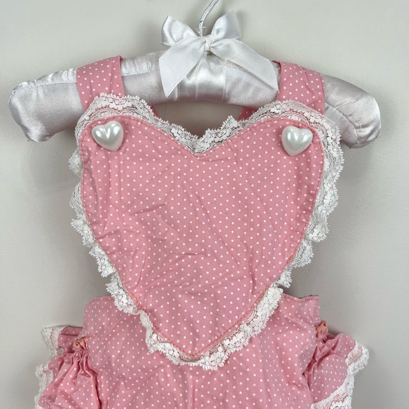 Messy Code Pink Polka Dot Ruffle Heart Sun Suit Romper Medium 12-18 Months