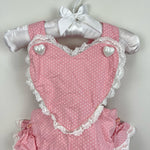 Load image into Gallery viewer, Messy Code Pink Polka Dot Ruffle Heart Sun Suit Romper Medium 12-18 Months
