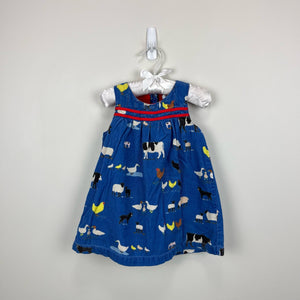 Mini Boden Blue Corduroy Farm Pinnie Dress 12-18 Months