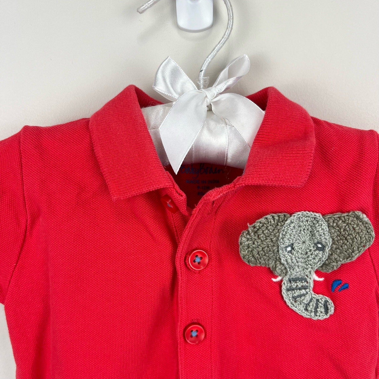 Mini Boden Pique Polo Elephant Shirt 9-12 Months