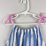 Load image into Gallery viewer, Mini Boden Fun Stripe Strappy Dress Blue Lurex Stripe 7-8
