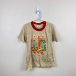 Load image into Gallery viewer, Vintage Bloopers Tan Rainbow Stars Track T-Shirt L 10-12 USA NWOT
