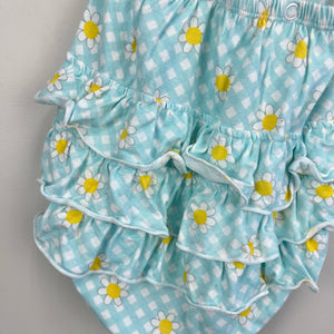 Angel Dear Blue Floral Ruffle Sun Suit Romper 12-18 Months