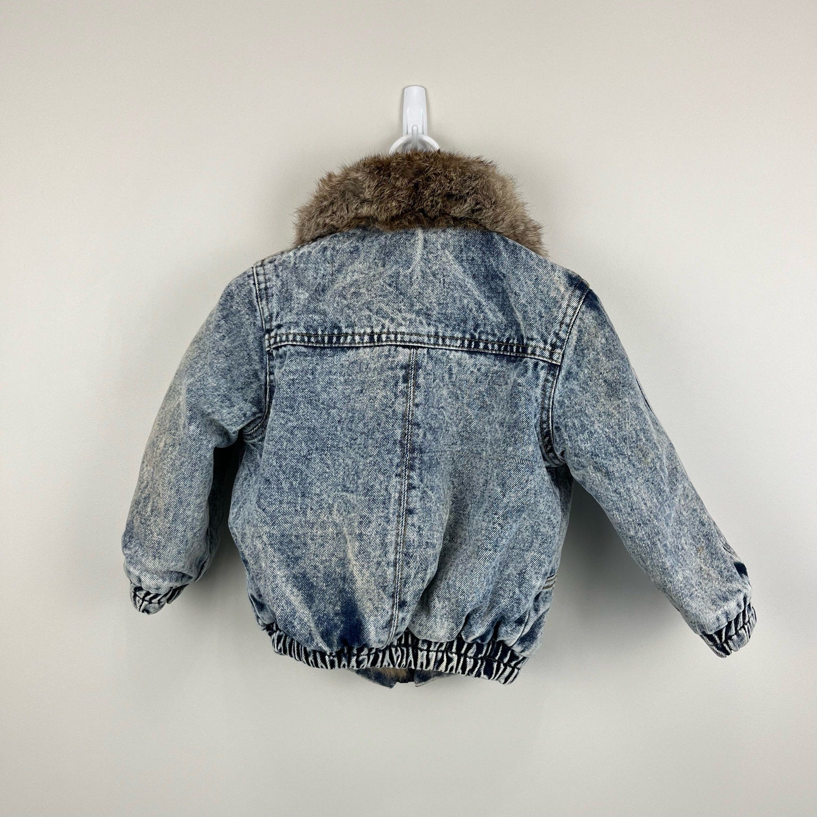 Vintage Fur Lined Acid Wash Denim Bomber Jacket