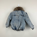 Load image into Gallery viewer, Vintage Fur Lined Acid Wash Denim Bomber Jacket
