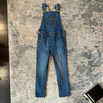 Load image into Gallery viewer, Mini Boden Fun Overalls Light Vintage Denim Rainbow 8-9 NWOT
