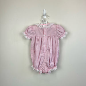 Vintage Cradles Pink Lace Bow Romper 12 Months