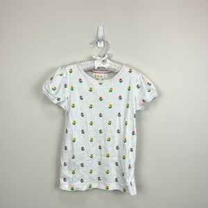 Mini Boden Short Sleeve White Pointelle Top White Flowers 8-9