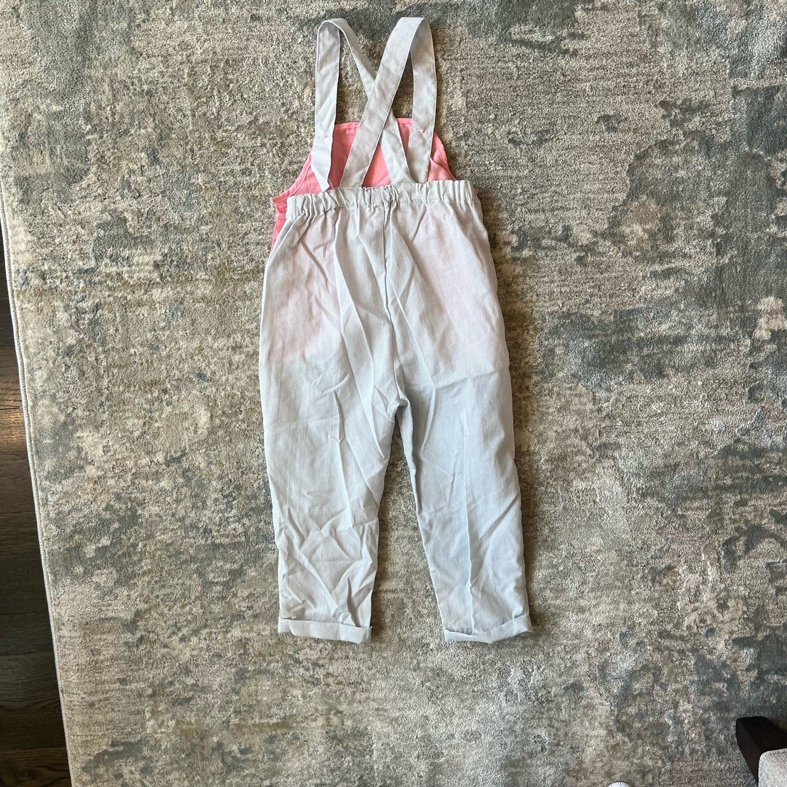 Vintage Pink Gray Flower Overalls 4T