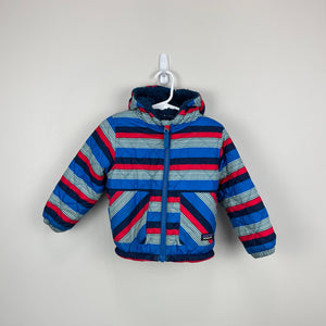 Patagonia Reversible Tribbles Jacket Blue Red Stripes 2T