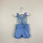 Load image into Gallery viewer, Janie and Jack Chambray Blue Suspender Shorts 6-12 Months
