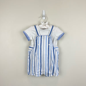 Mayoral Baby Blue Striped Dungaree Shorts Set 12 Months