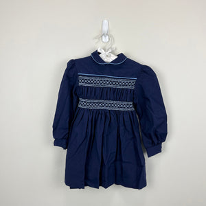 Vintage Polly Flinders Navy Blue Smocked Dress 3T