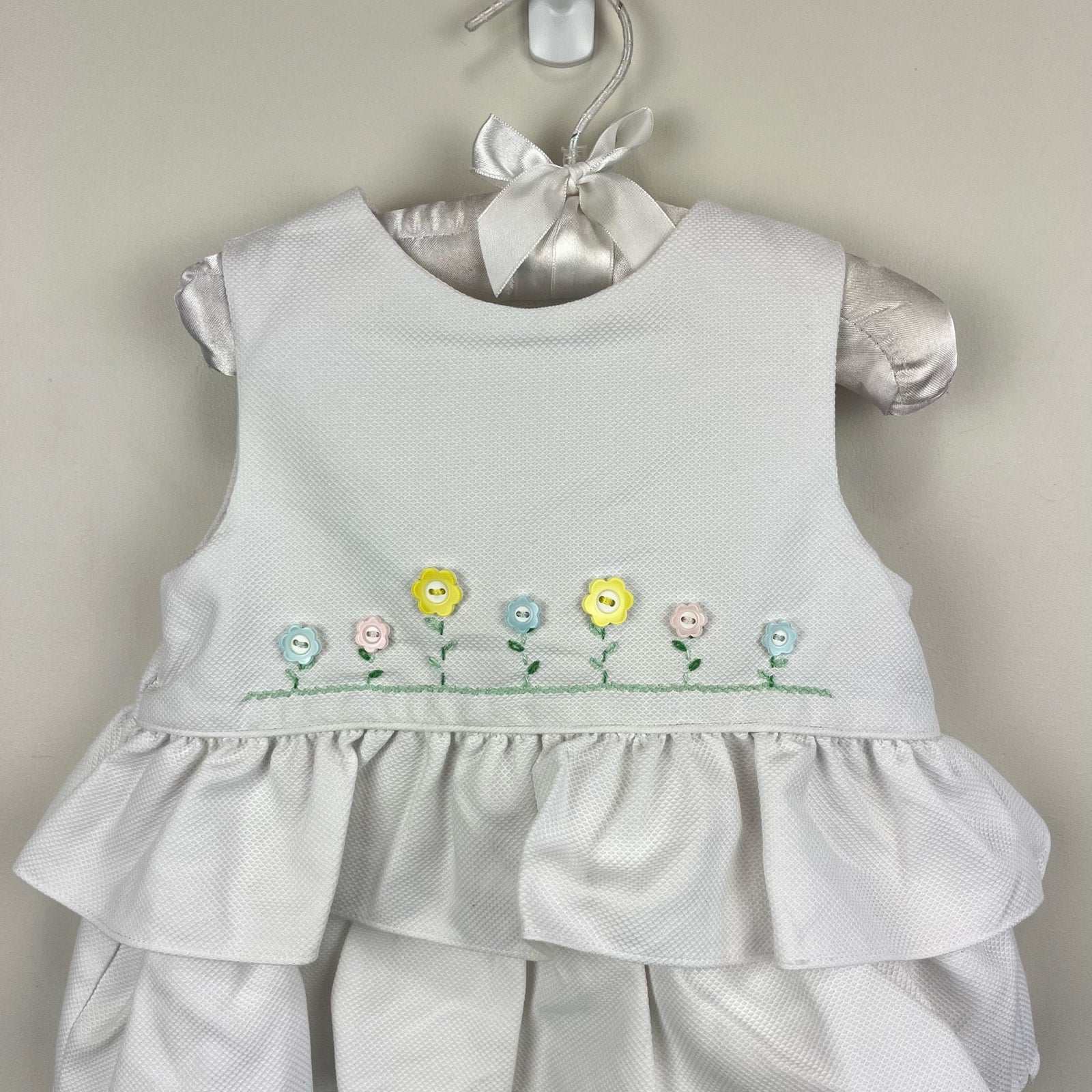 Luli & Me Ruffled White Flower Romper 18 Months NWT