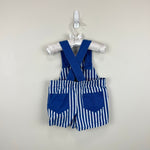 Load image into Gallery viewer, Vintage Okie Dokie Blue Striped Shortall Romper 12 Months
