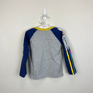 Mini Boden Long Sleeve Rainbow Rocket Ship Raglan T-Shirt 2-3