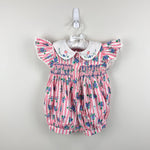 Load image into Gallery viewer, Vintage Allison Ann Smocked Pink Floral Stripe Romper 6-9 Months
