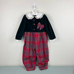 Load image into Gallery viewer, Vintage Red Plaid Green Velvet Lace Collar Holiday Jumpsuit 3T
