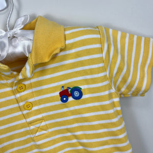 JoJo Maman Bebe Yellow Striped Tractor Polo 18-24 Months