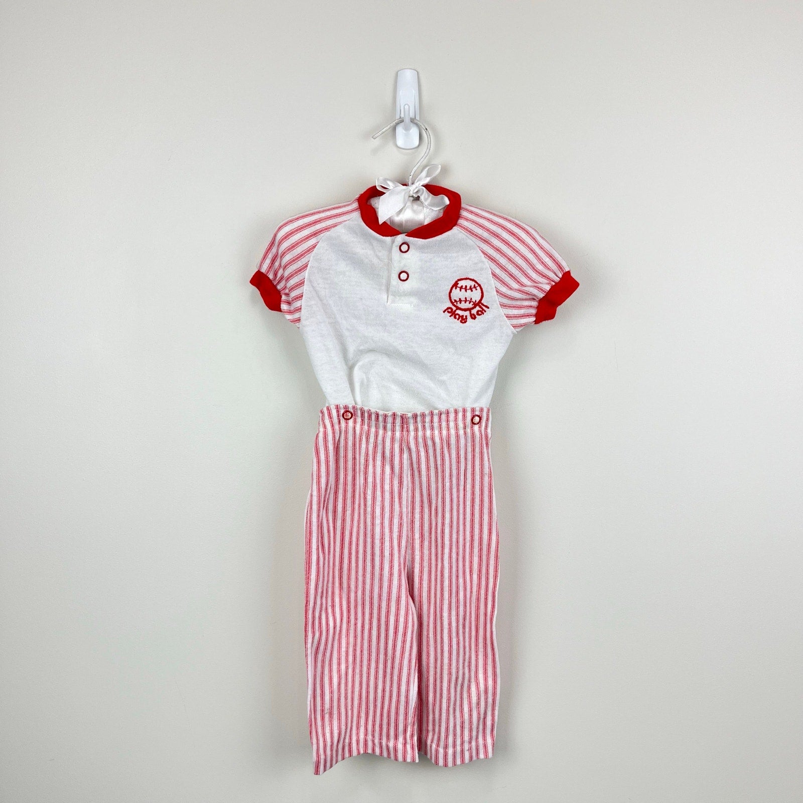 Vintage Carter's Red Striped Baseball Pajamas 12 Months USA