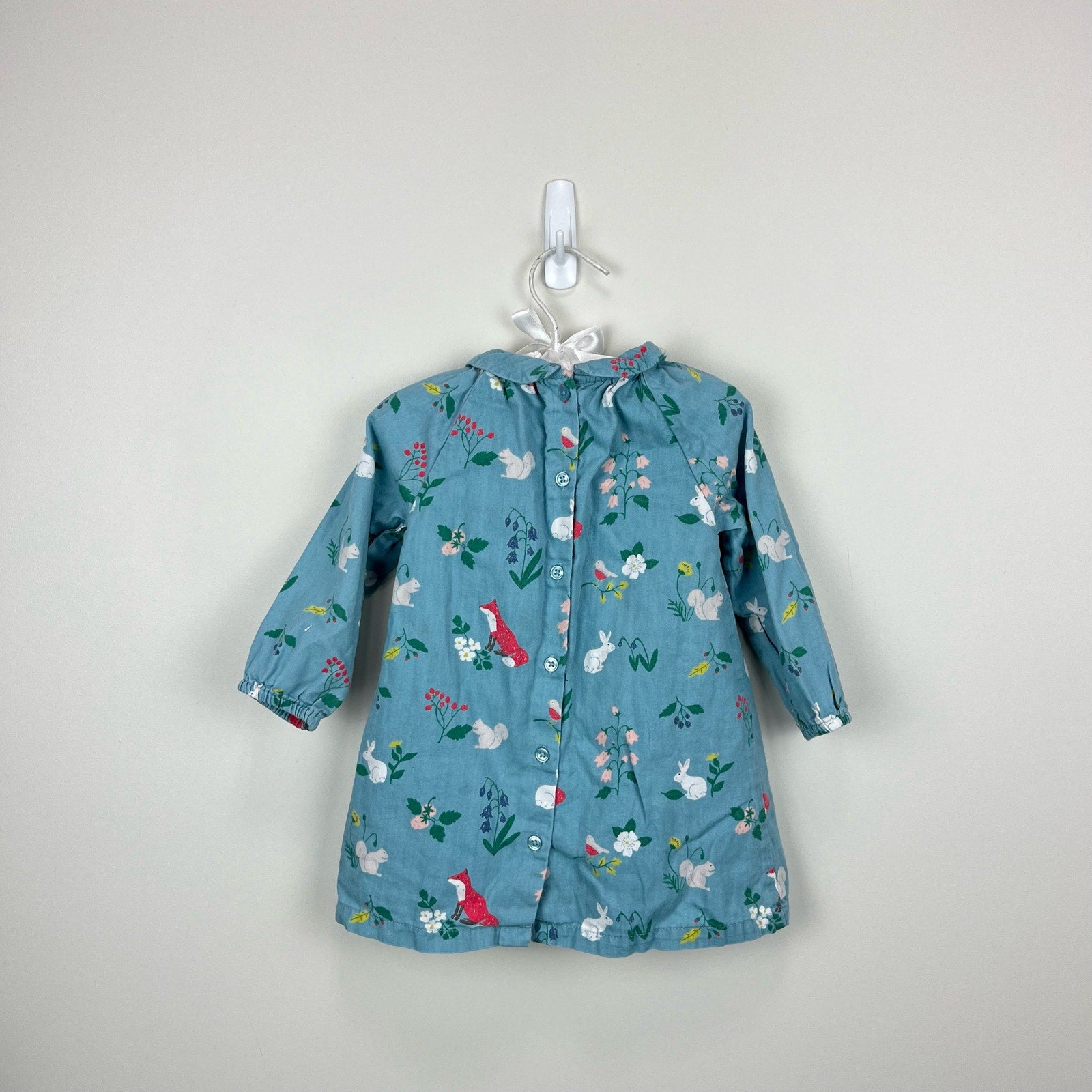 Mini Boden Smocked Blue Woodland Peter Pan Collar Dress 12-18 Months