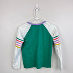 Load image into Gallery viewer, Mini Boden Raglan T-Shirt Applique Rainbow Stripes 11-12
