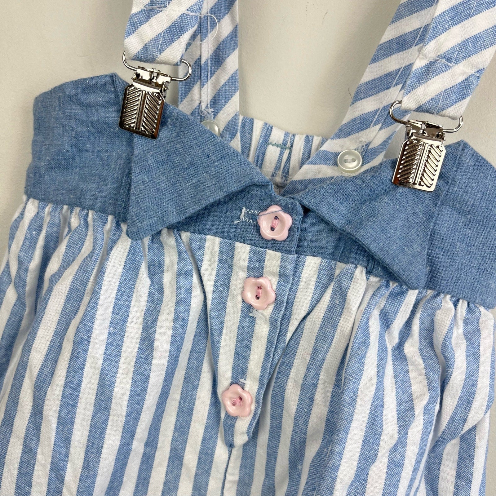 Vintage Blue & White Striped Suspender Pants 12 Months USA