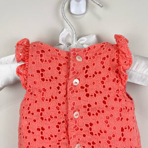 Jacadi Paris Coral Pink Eyelet Romper 1 Month