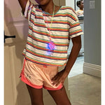 Load image into Gallery viewer, Mini Boden Relaxed Crop T-Shirt Rainbow Spaced Stripe 9-10
