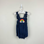 Load image into Gallery viewer, Hanna Andersson Ruffle Rainbow Denim Shortall Romper 80 cm 18-24 Months
