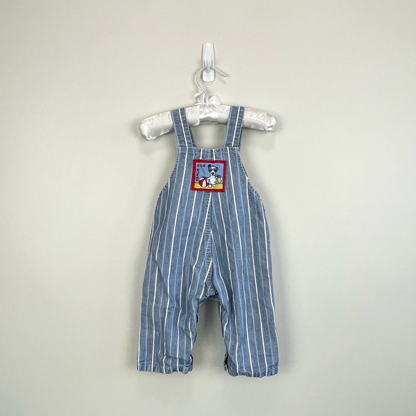 Vintage OshKosh B'gosh Blue Striped Beach Dog Overalls 3-6 Months USA