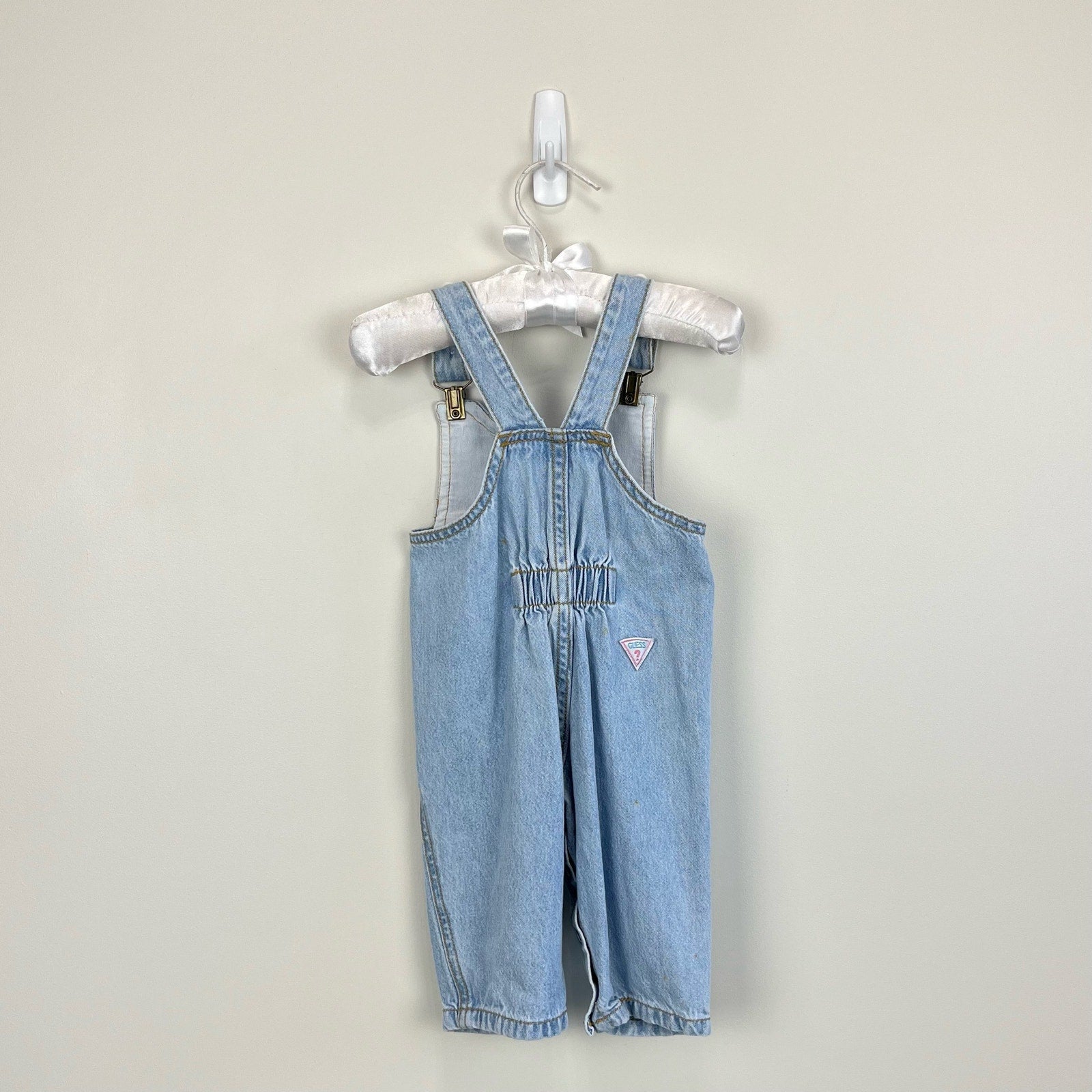 Vintage Guess Blue Jean Pleated Clip Overalls 6 Months USA