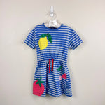 Load image into Gallery viewer, Mini Boden Tie Waist Applique Surf Blue Ivory Fruit  Dress 4-5
