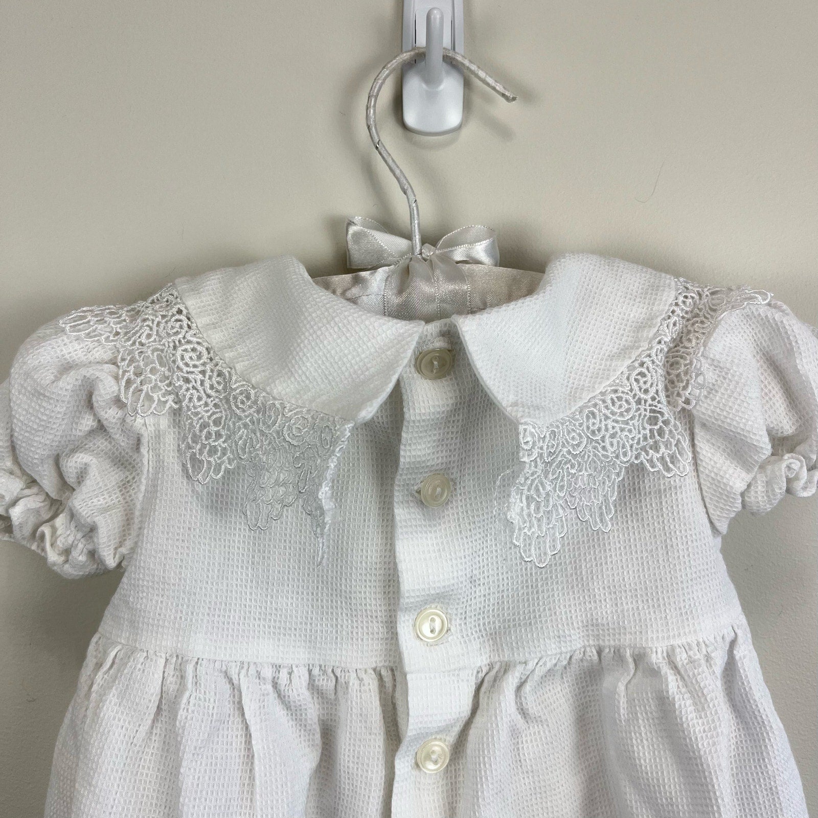 Vintage White Lace Bow Romper 12 Months