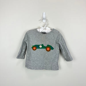 Mini Boden Long Sleeve Gray Applique Race Car Tee Shirt 6-12 Months