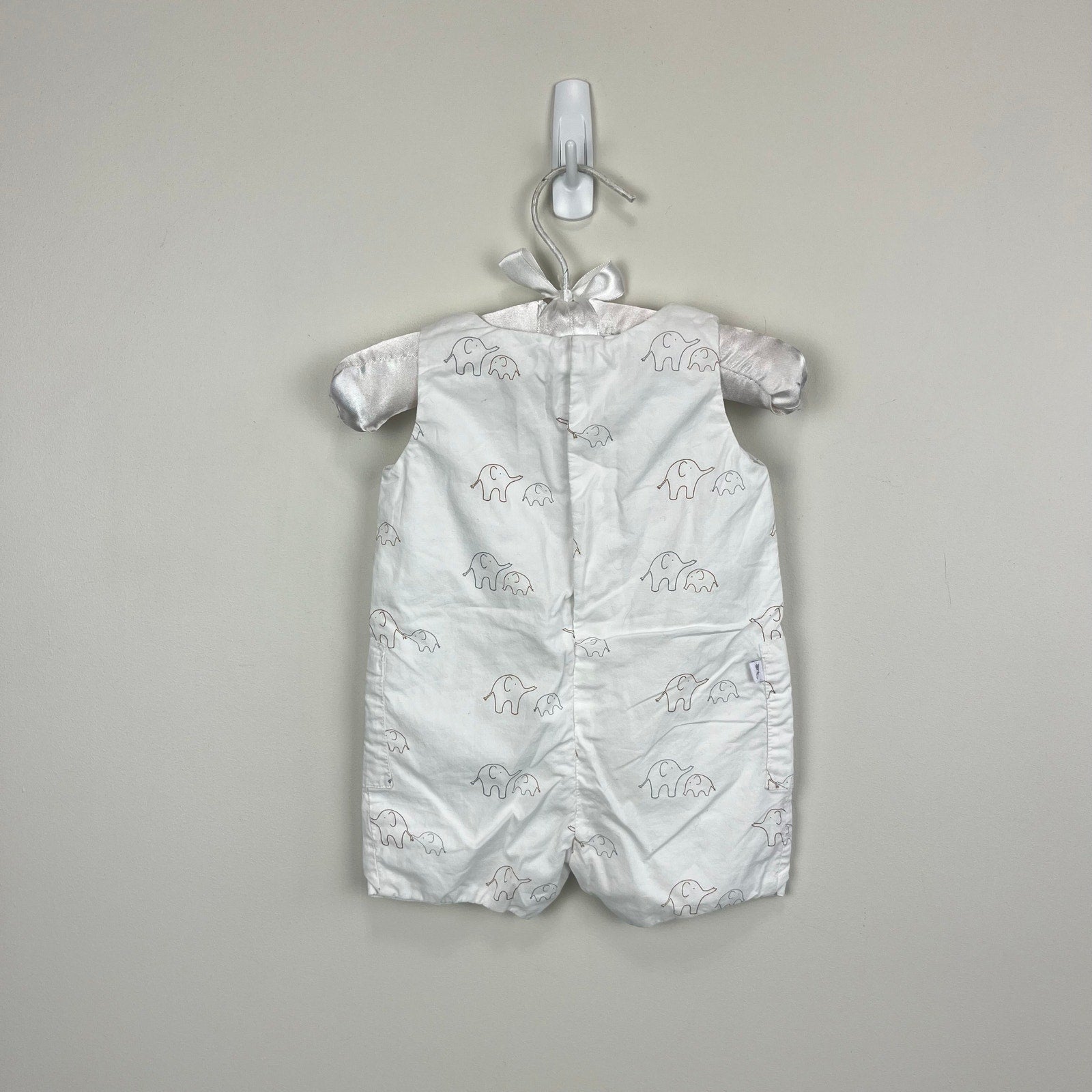 Jacadi Paris White Elephant Shortall Romper 3 Months