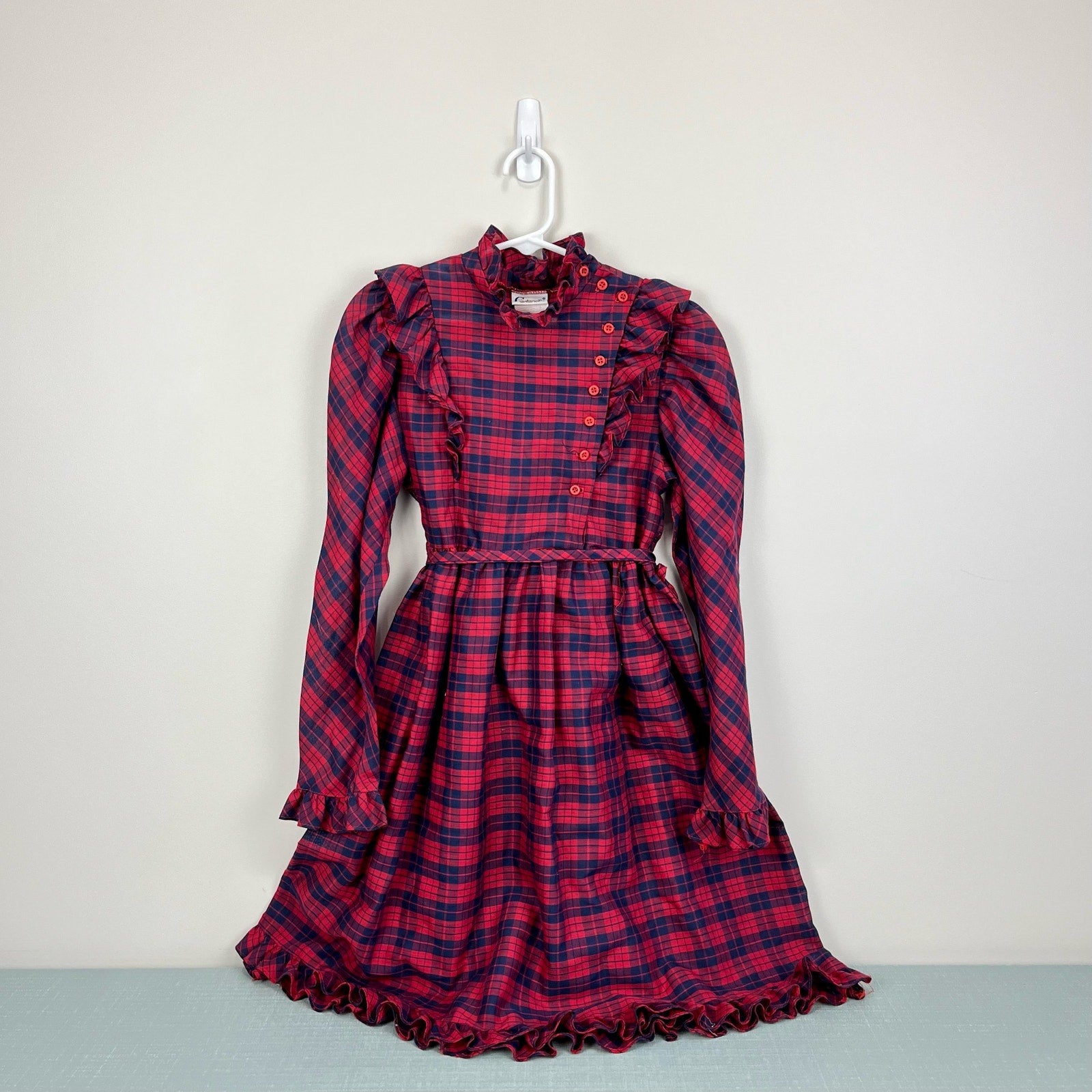 Vintage Cinderella Red Navy Ruffle Plaid Dress USSA