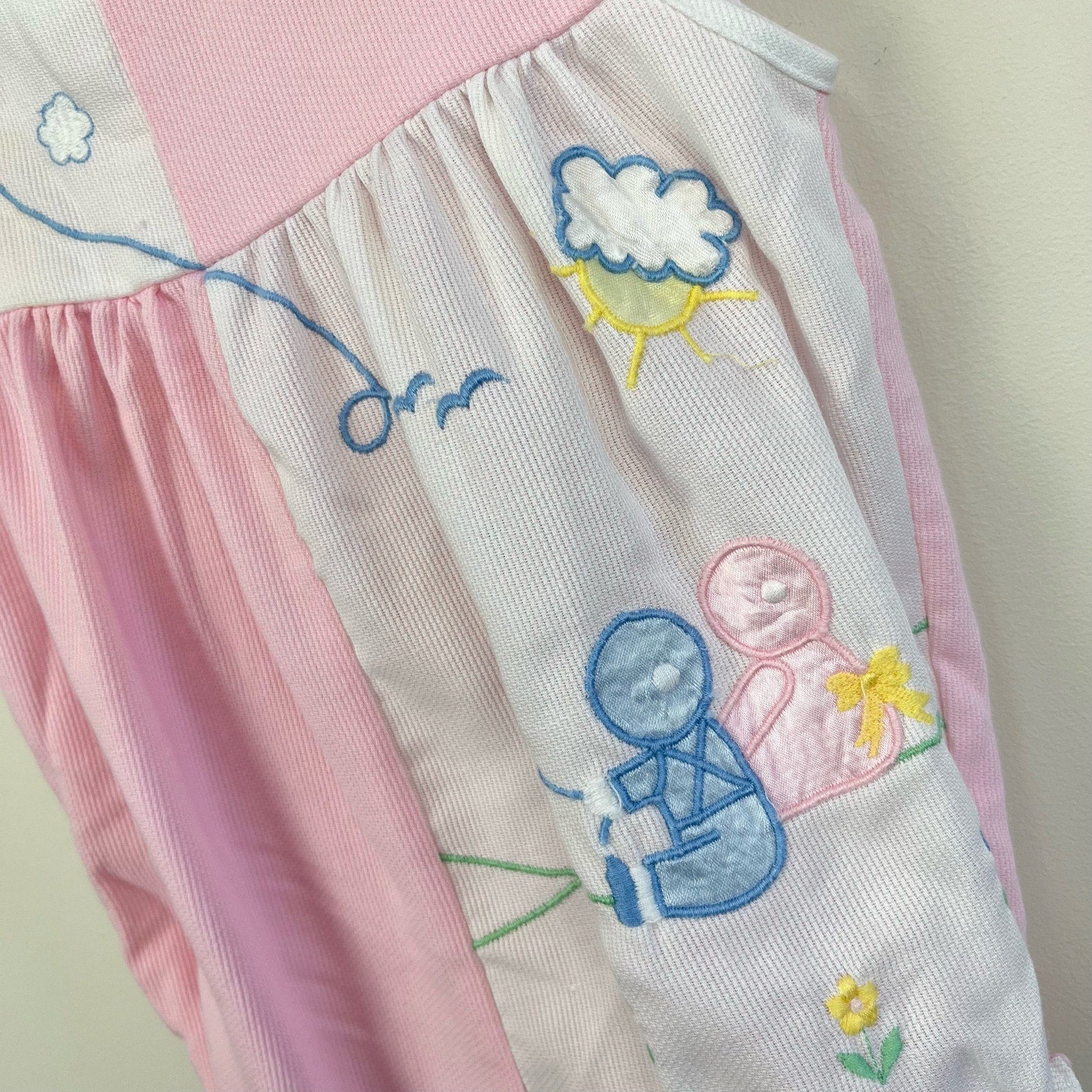 Vintage Baby Girl Pink White Kite Romper