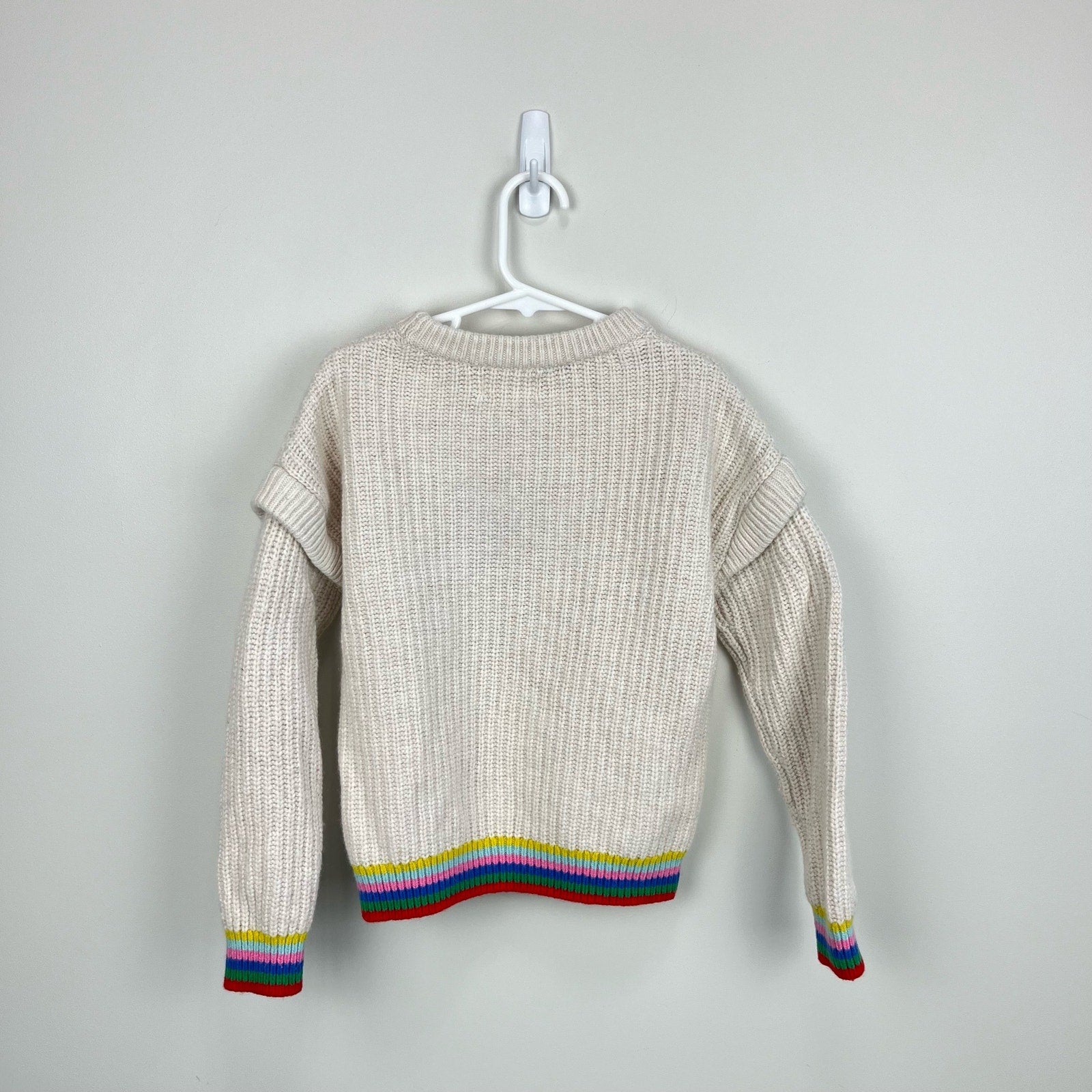 Mini Boden Girls Rainbow Rib Sweater Ecru 8-9