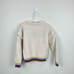 Mini Boden Girls Rainbow Rib Sweater Ecru 8-9