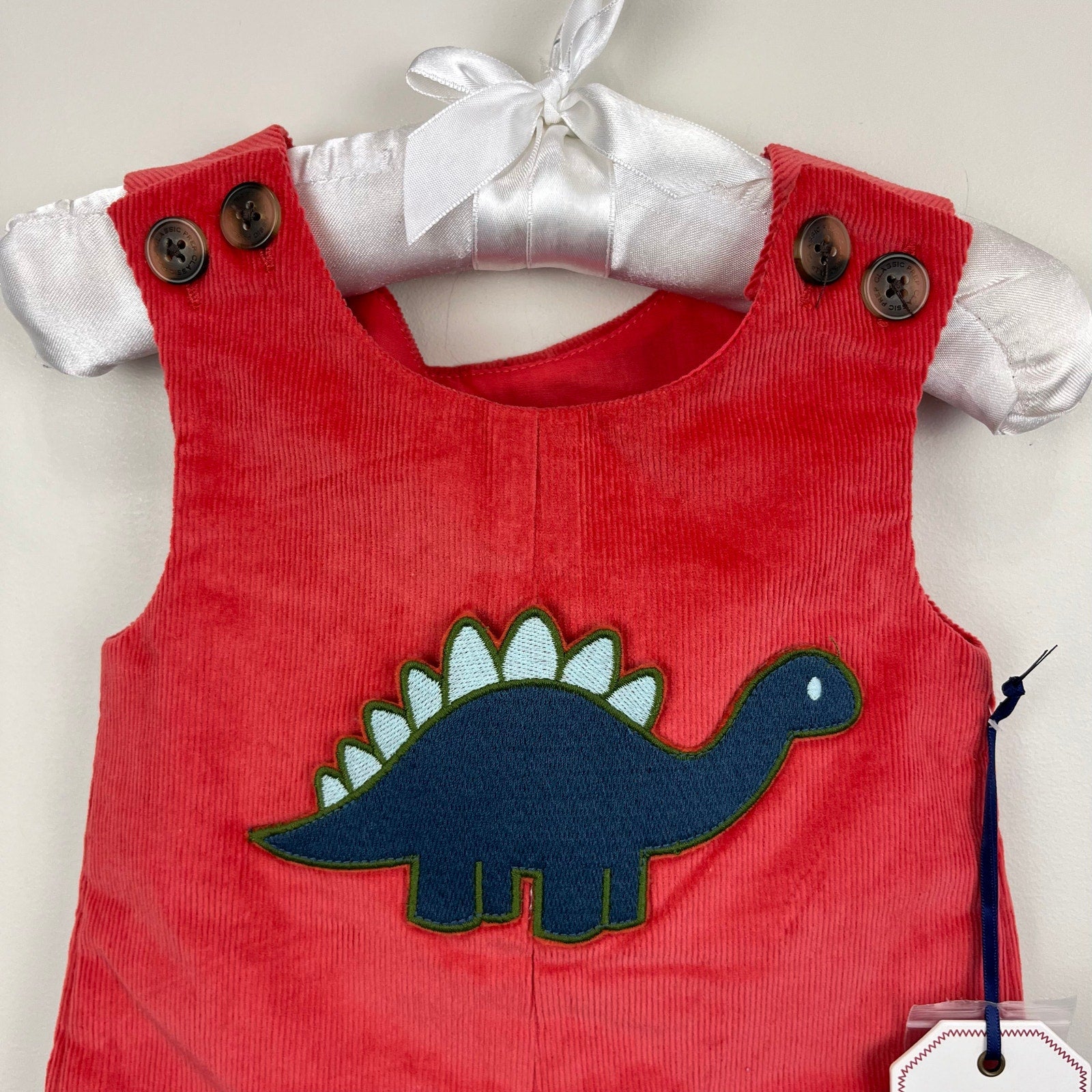 Classic Prep Tucker Longall Dinosaur Patch Pocket Baked Apple Red 3-6 Months NWT