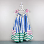 Load image into Gallery viewer, Mini Boden Fun Stripe Strappy Dress Blue Lurex Stripe 7-8
