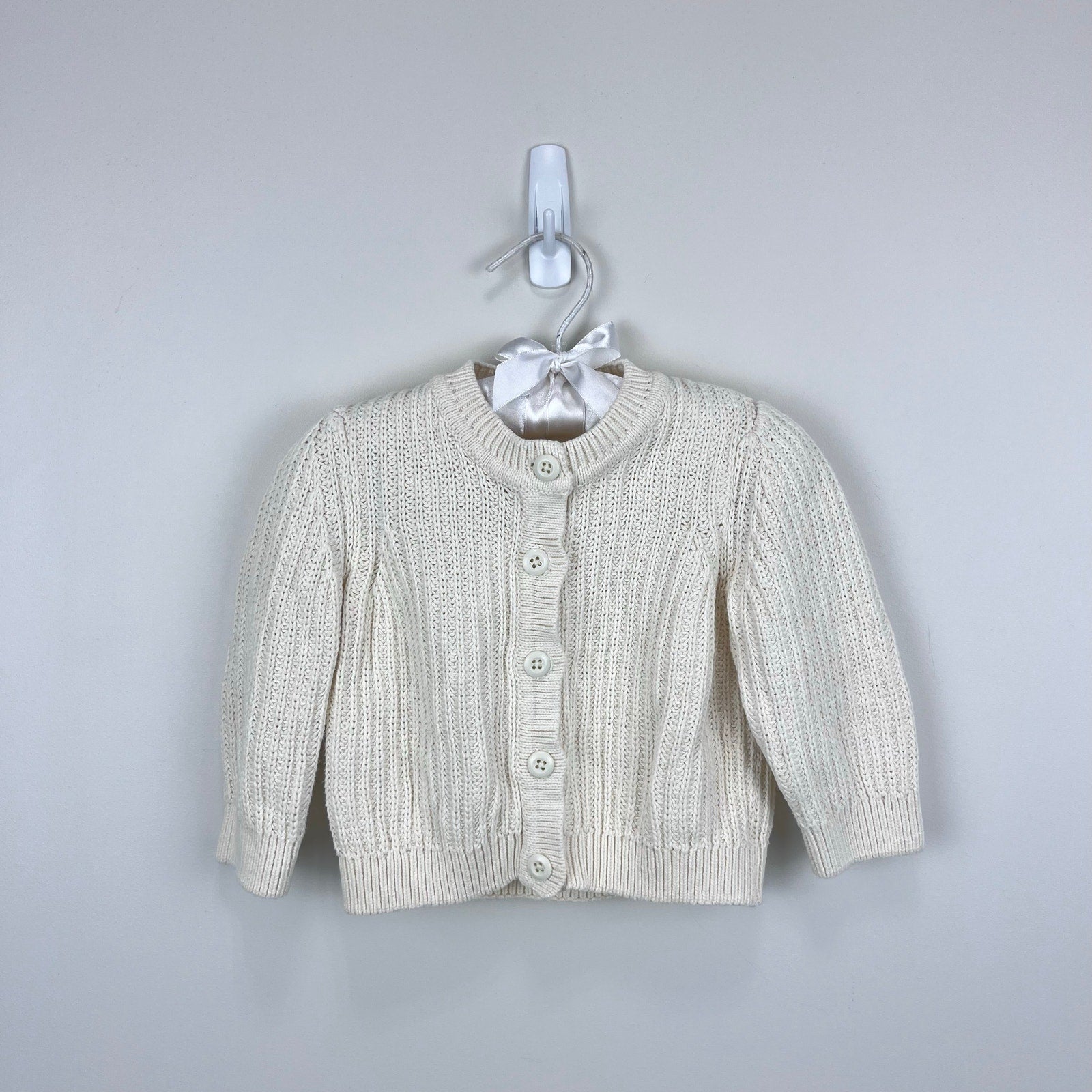 Hanna Andersson Organic Cotton Cardigan Sweater Ecru 70 cm 6-12 Months