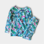Load image into Gallery viewer, Lilly Pulitzer Girls Sammy Pajama Set Seasalt Blue Barking Up the Palm Tree 2T
