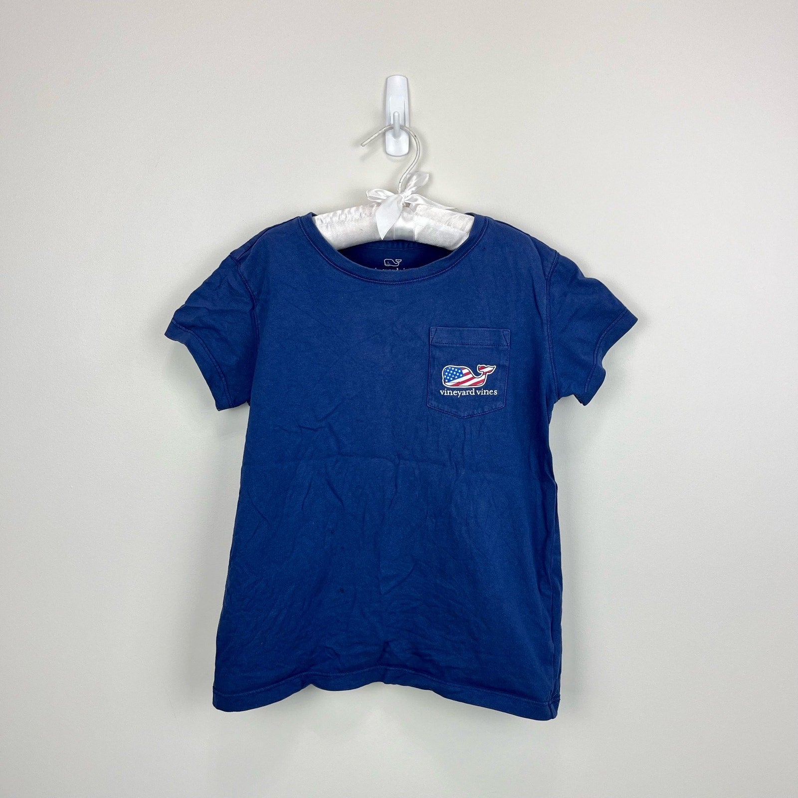 Vineyard Vines Short Sleeve American Flag Whale Pocket T-Shirt Small 7-8