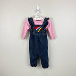 Load image into Gallery viewer, Hanna Andersson Rainbow Heart Ruffle Denim Overalls Set 60 cm 3-6 Months
