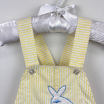 Load image into Gallery viewer, Vintage All Mine Yellow Seersucker Stripe Giraffe Applique Shortall Romper 12 Months
